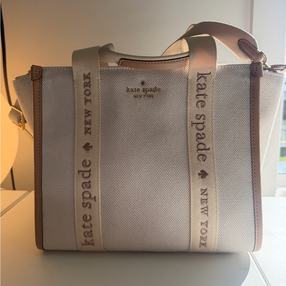 kate spade White and Tan Tote Bag